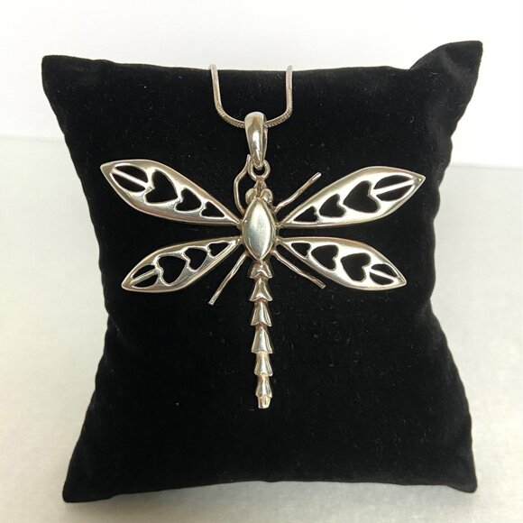 Sterling Silver 925 Mexico Large 2" Dragonfly Pendent Necklace 20" Snake Chain - Picture 6 of 16